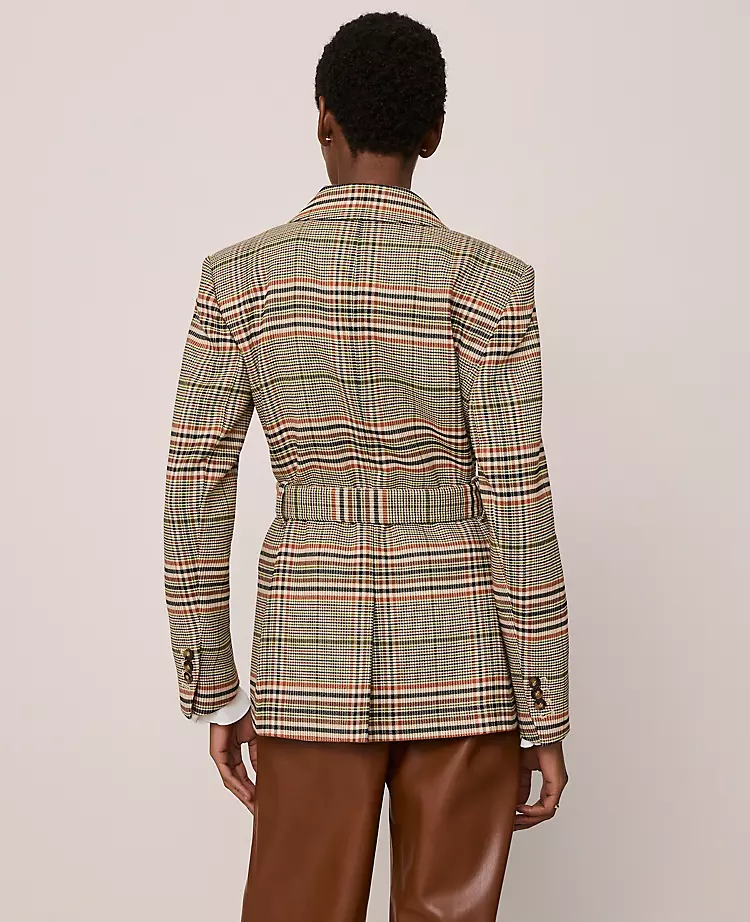Women's Plaid Belted Blazer - Tailored Structured Fit in Pure Chocolate 3 Women's Plaid Belted Blazer - Tailored Structured Fit in Pure Chocolate - Image 3