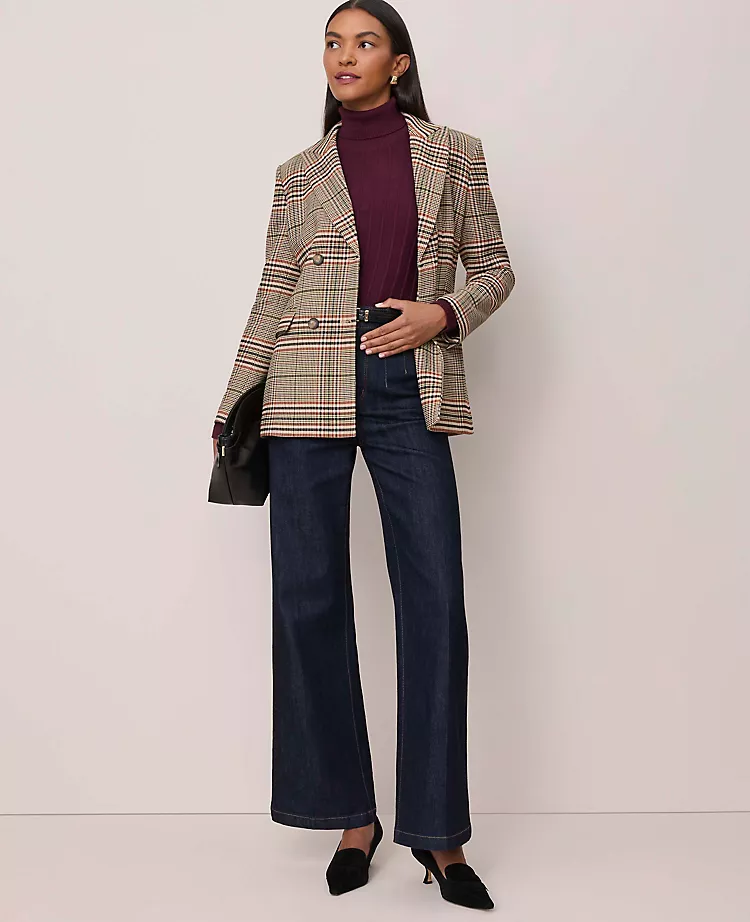 Women's Plaid Belted Blazer - Tailored Structured Fit in Pure Chocolate 6 Women's Plaid Belted Blazer - Tailored Structured Fit in Pure Chocolate - Image 6