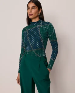 Petite Mock Neck Top - Chain Link Night Garden Long Sleeve Knit -Ann Taylor Store 853466 526967 ALT2