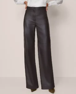 Studio Collection The Petite Straight Pant In Luxe Leather - Dark Brown -Ann Taylor Store 853467 7371 ALT1