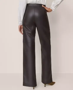Studio Collection The Petite Straight Pant In Luxe Leather - Dark Brown -Ann Taylor Store 853467 7371 ALT2