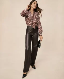 Studio Collection The Petite Straight Pant In Luxe Leather - Dark Brown