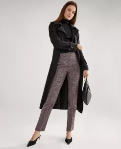 Petite High Rise Tapered Ankle Pant in Black & Brown Plaid