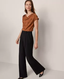Petite Side Button Wide-Leg Pants in Classic Black