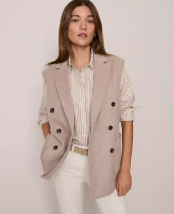 Ann Taylor Petite Weekend Collection Double Breasted Vest - Vintage Taupe Melange