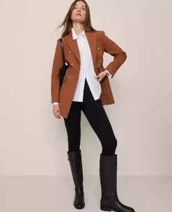 Petite Spiced Cider Double Breasted Coat - Elegant Thigh-Length Fit -Ann Taylor Store 853532 019791 ALT2