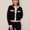 Petite Textured Sweater Jacket - Elegant Black & White Knit