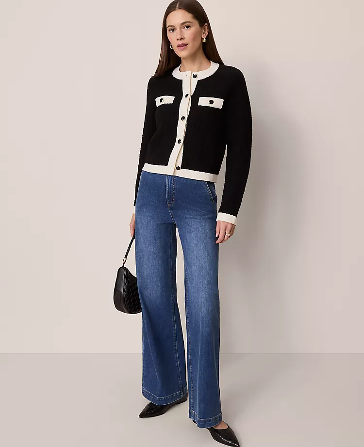 Petite Textured Sweater Jacket - Elegant Black & White Knit 3 Petite Textured Sweater Jacket - Elegant Black & White Knit - Image 3