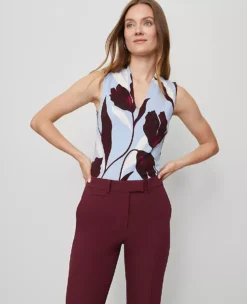 Elegant Petite Floral Sleeveless V-Neck Blouse in Placid Blue