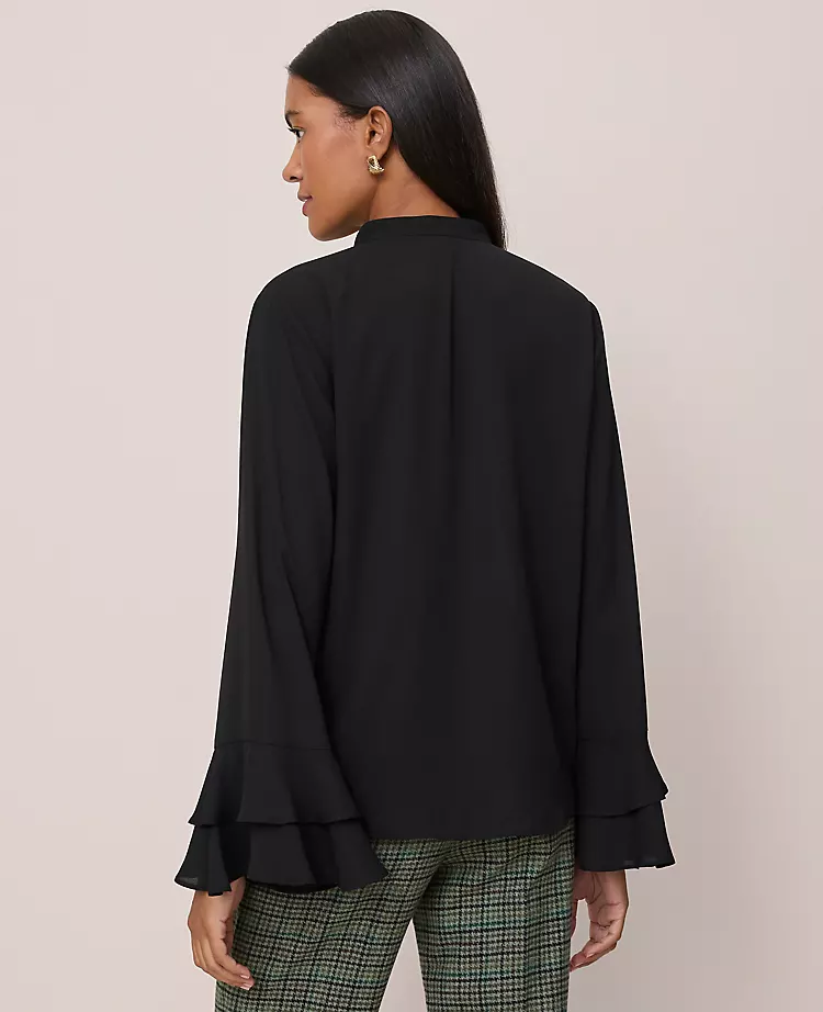 Petite Black Bell Sleeve Blouse - Elegant Long Sleeve Relaxed Fit Top 2 Petite Black Bell Sleeve Blouse - Elegant Long Sleeve Relaxed Fit Top - Image 2