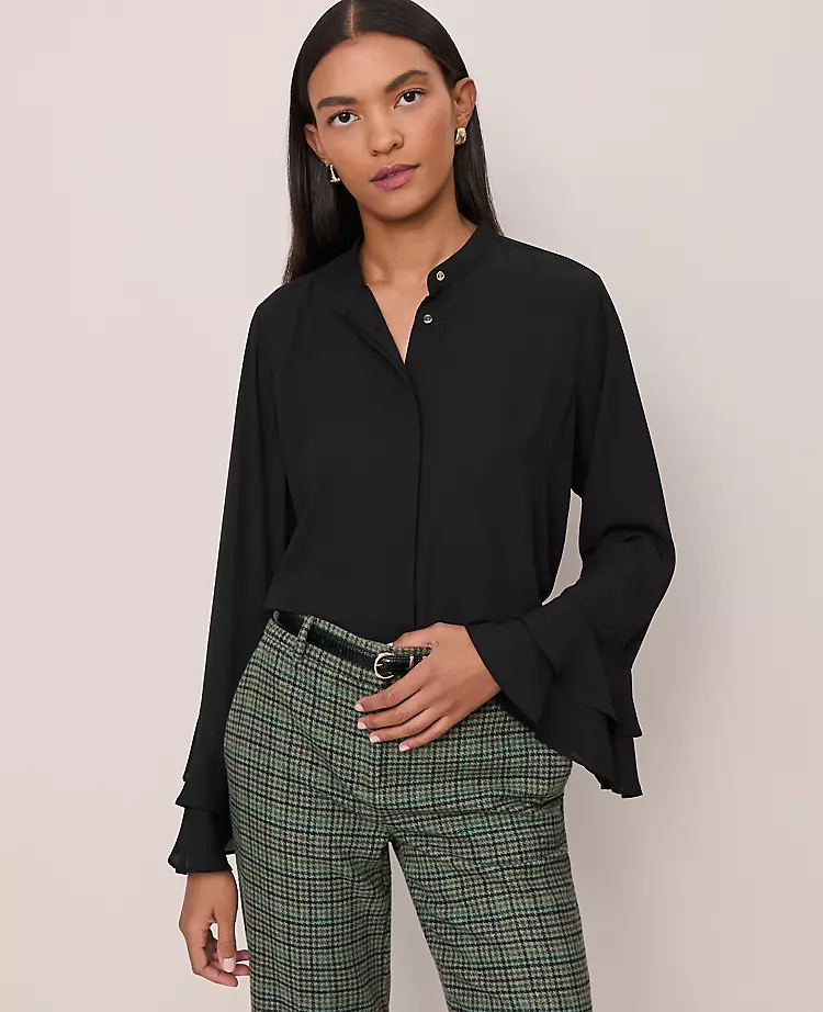 Petite Black Bell Sleeve Blouse - Elegant Long Sleeve Relaxed Fit Top 3 Petite Black Bell Sleeve Blouse - Elegant Long Sleeve Relaxed Fit Top - Image 3