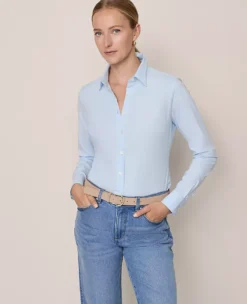 Petite Perfect Stretch Button-Down Blouse in Cloudless Day -Ann Taylor Store 853589 019800 ALT2