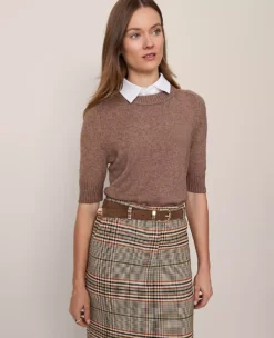 Cardamom Heather Mixed Media Layered Sweater Tee with Pointed Collar