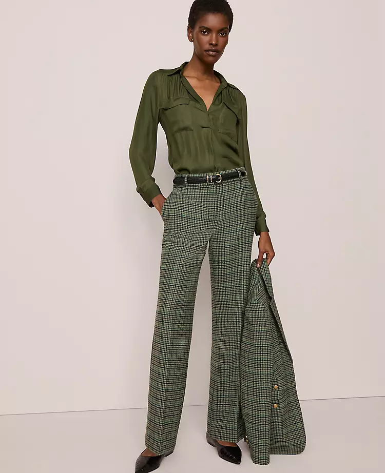 Petite Houndstooth Flared Trousers in Muted Moss - The Jayne Pant 1 Petite Houndstooth Flared Trousers in Muted Moss - The Jayne Pant