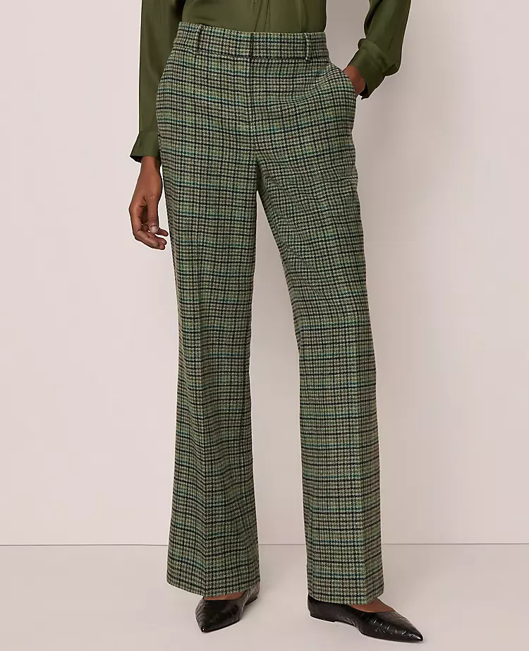 Petite Houndstooth Flared Trousers in Muted Moss - The Jayne Pant 2 Petite Houndstooth Flared Trousers in Muted Moss - The Jayne Pant - Image 2