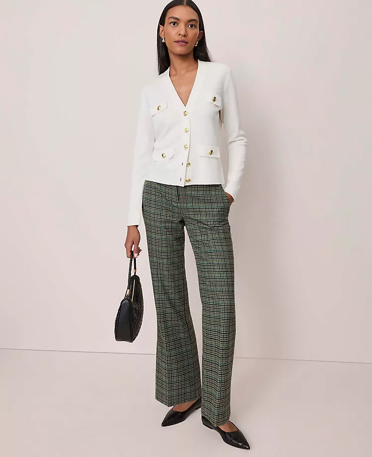 Petite Houndstooth Flared Trousers in Muted Moss - The Jayne Pant 4 Petite Houndstooth Flared Trousers in Muted Moss - The Jayne Pant - Image 4