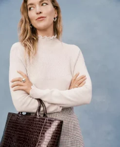 Petite Ruffle Trimmed Mock Neck Sweater - Softly Fitted Knit