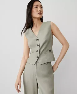 Petite Tailored Suit Vest with Pockets in Seagrass