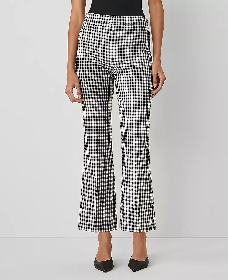 Petite Gingham Flare Pants - Curvy Fit High Waisted Ankle Trousers 1 Petite Gingham Flare Pants - Curvy Fit High Waisted Ankle Trousers