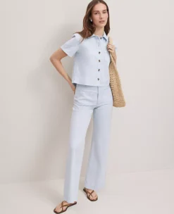 Relaxed High-Rise Wide-Leg Jeans with Patch Pockets - Washed Blue