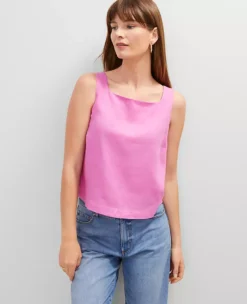 Linen Blend Tank Top Pink Orchid -Ann Taylor Store 856818 019664 ALT2