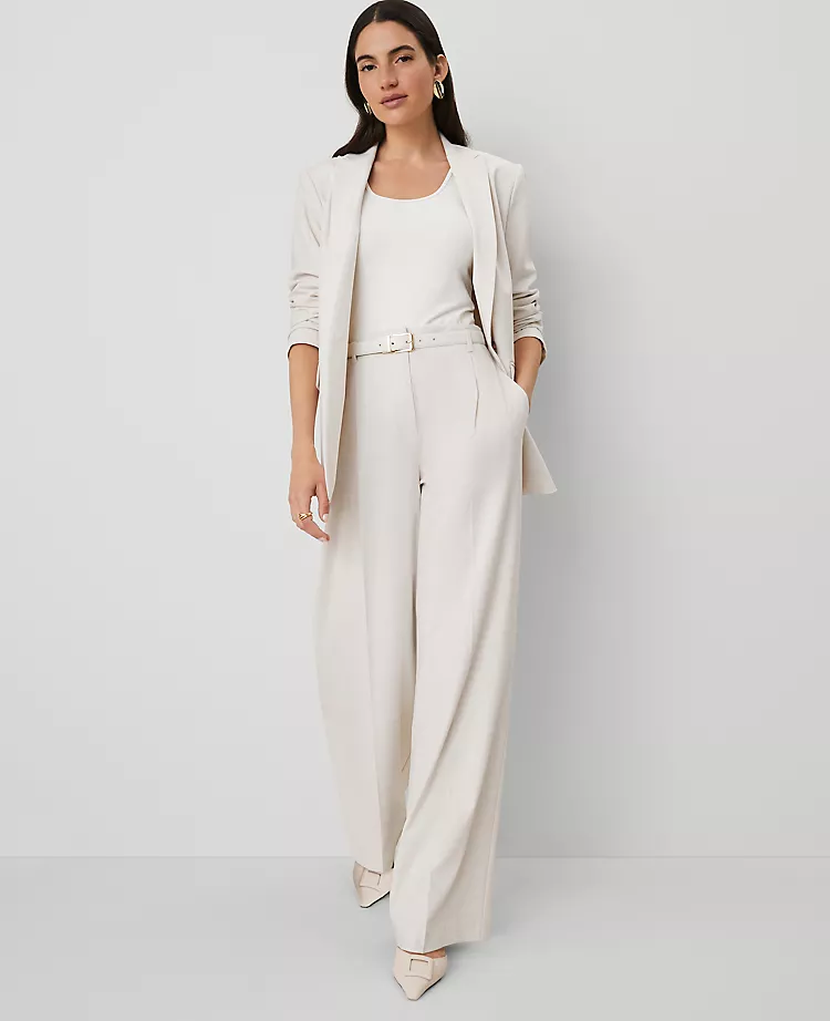 High Waisted Wide Leg Tan Textured Trousers - Professional Fit 1 High Waisted Wide Leg Tan Textured Trousers - Professional Fit