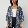 Floral Kimono Wrap Winter White - Lightweight Flowy Cover Up