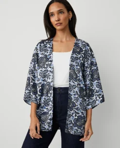 Floral Kimono Wrap Winter White - Lightweight Flowy Cover Up