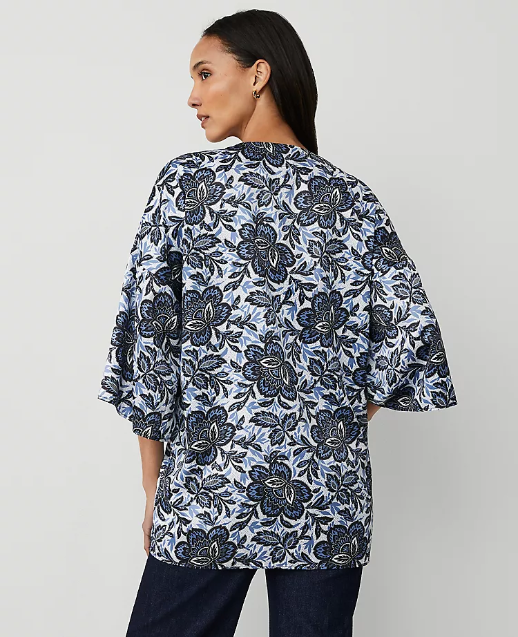 Floral Kimono Wrap Winter White - Lightweight Flowy Cover Up 2 Floral Kimono Wrap Winter White - Lightweight Flowy Cover Up - Image 2