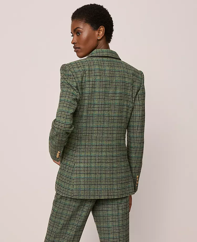 Houndstooth Wool Blend Blazer - Muted Moss Green Tailored Jacket 3 Houndstooth Wool Blend Blazer - Muted Moss Green Tailored Jacket - Image 3