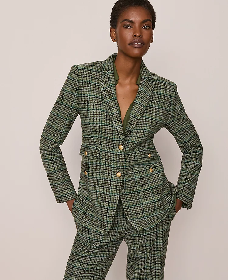 Houndstooth Wool Blend Blazer - Muted Moss Green Tailored Jacket 4 Houndstooth Wool Blend Blazer - Muted Moss Green Tailored Jacket - Image 4