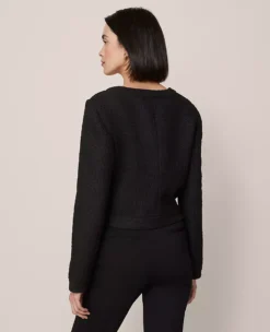 Timeless Black Tweed Cropped Jacket - Tailored Fit Scoop Neck Blazer -Ann Taylor Store 856978 2222 ALT1