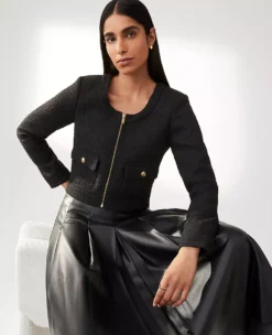 Timeless Black Tweed Cropped Jacket - Tailored Fit Scoop Neck Blazer