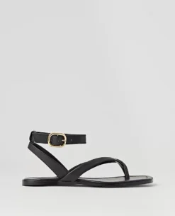 Ann Taylor Weekend Collection Buckled Ankle Strap Leather Sandals - Black