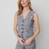 Petite Tailored Plaid Vest - Slim Fit Black Waistcoat for Women