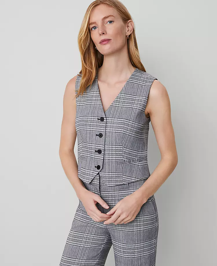Petite Tailored Plaid Vest - Slim Fit Black Waistcoat for Women 1 Petite Tailored Plaid Vest - Slim Fit Black Waistcoat for Women