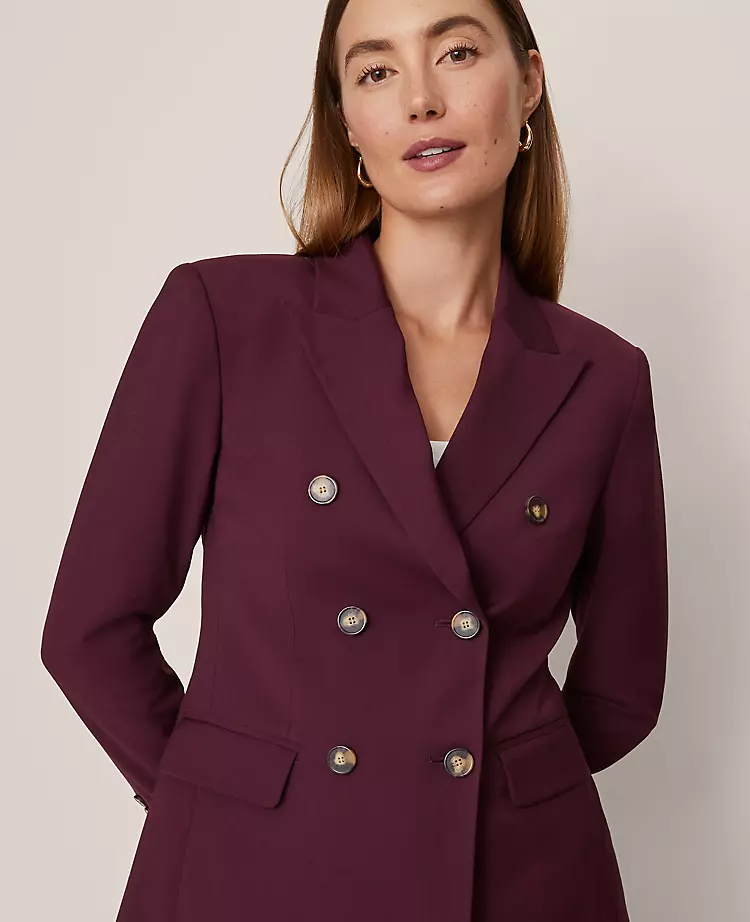 Long Double Breasted Tailored Blazer - Slim Fit in Poised Plum 2 Long Double Breasted Tailored Blazer - Slim Fit in Poised Plum - Image 2