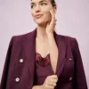 Long Double Breasted Tailored Blazer - Slim Fit in Poised Plum