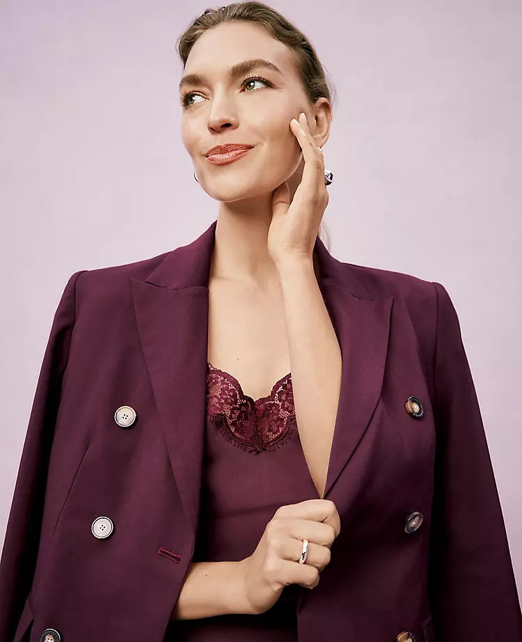 Long Double Breasted Tailored Blazer - Slim Fit in Poised Plum 1 Long Double Breasted Tailored Blazer - Slim Fit in Poised Plum