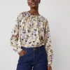 Petite Floral Shirred Raglan Top in Toasted Oat
