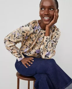 Petite Floral Shirred Raglan Top in Toasted Oat 5 Petite Floral Shirred Raglan Top in Toasted Oat -Ann Taylor Store 857021 521259 ALT2