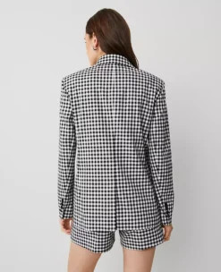 Petite Tailored Longline Gingham Blazer in Black & White -Ann Taylor Store 857026 2528 ALT1