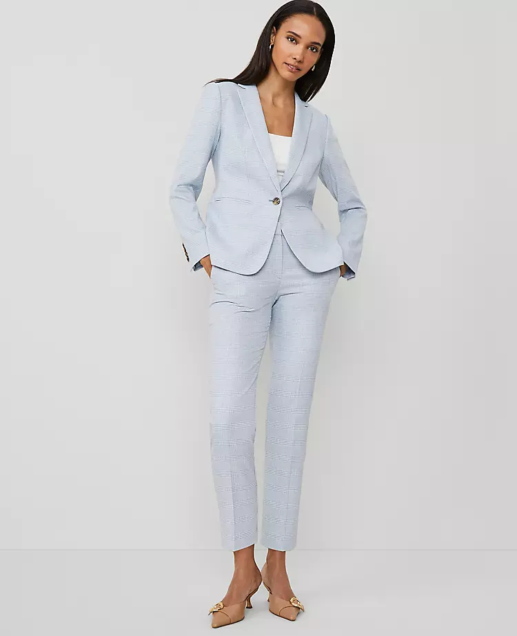 Petite Slim Fit Glen Check Ankle Pants in Blue and White 1 Petite Slim Fit Glen Check Ankle Pants in Blue and White