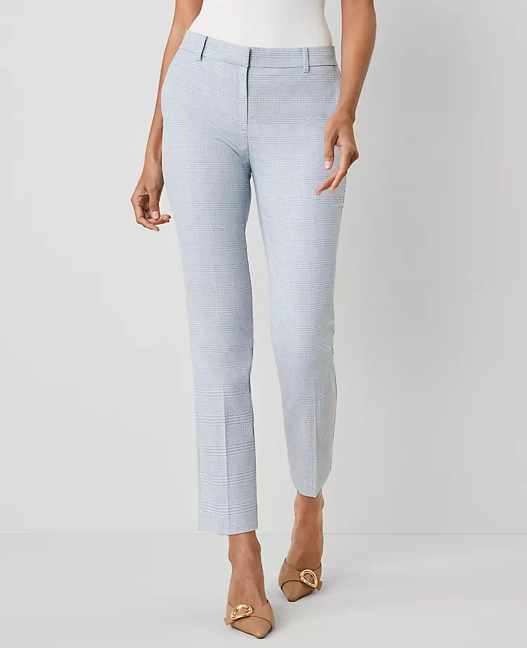 Petite Slim Fit Glen Check Ankle Pants in Blue and White 2 Petite Slim Fit Glen Check Ankle Pants in Blue and White - Image 2