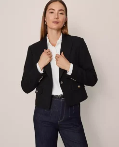 Black Tweed Cutaway Blazer for Women - Modern Relaxed Fit