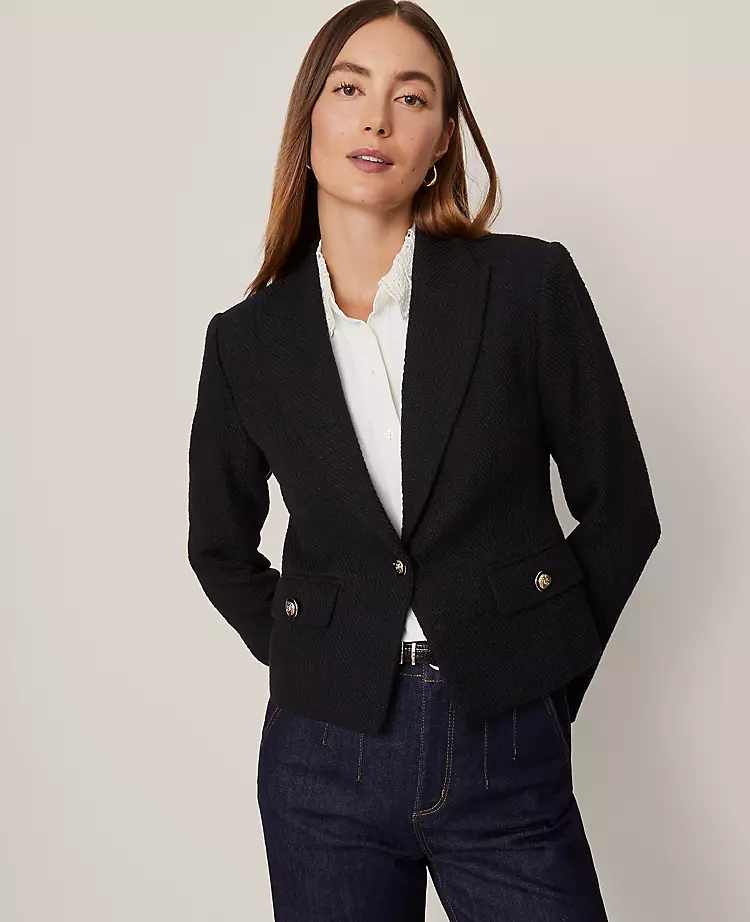 Black Tweed Cutaway Blazer for Women - Modern Relaxed Fit 2 Black Tweed Cutaway Blazer for Women - Modern Relaxed Fit - Image 2
