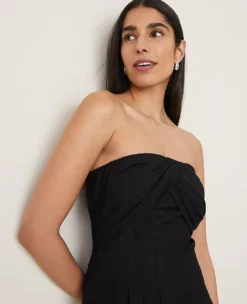 Petite Strapless Linen Blend Midi Dress - Elegant Black Column Silhouette -Ann Taylor Store 857071 2222 ALT2