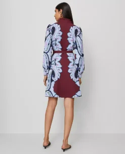 Paisley Ruffle Collar Flare Dress Windsor Wine -Ann Taylor Store 857099 523438 ALT1