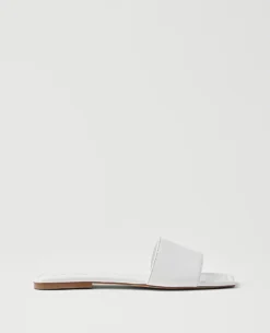 Women's White Leather Single Strap Slide Sandals with Padded Footbed