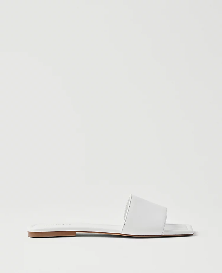 Women's White Leather Single Strap Slide Sandals with Padded Footbed 1 Women's White Leather Single Strap Slide Sandals with Padded Footbed